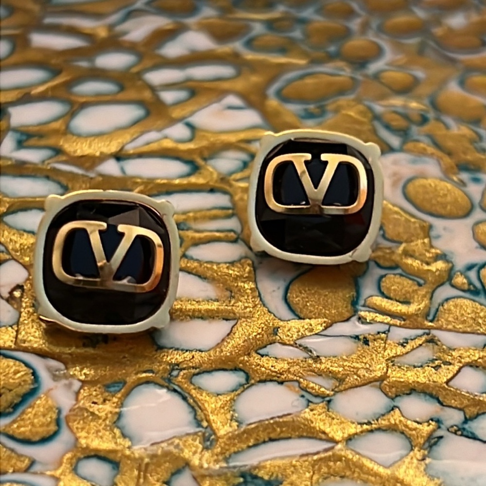 V (Valentino) Logo Fashion Stud Earrings